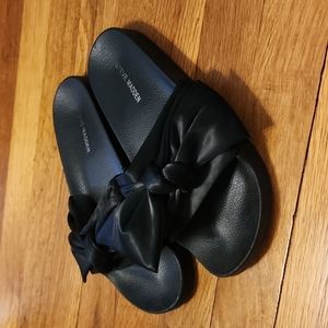 Steve madden black satin sandals with bow